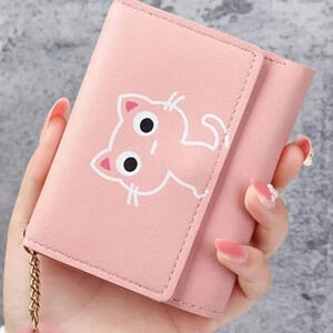 1 LEFT! Pink Leather Cat Print Wallet